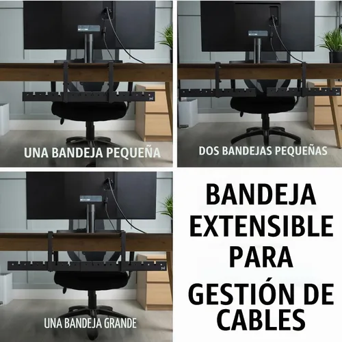 Vista 6 de Bandeja de Gestión de Cables Bajo el Escritorio Sin Taladro - Extensible de 16" a 31" de Acero Resistente Ocultador de Cables de Escritorio