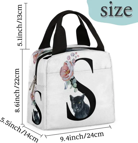 Vista 3 de Bolsa de almuerzo con inicial S, bonita bolsa de almuerzo aislada, reutilizable, para adultos, mujeres, hombres, trabajo, pesca, playa, picnic