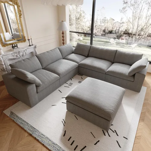Vista 9 de Sofá modular Cloud de 160.6 pulgadas, sofá modular en forma de V con relleno de plumón para sala de estar, sofá convertible minimalista para oficina