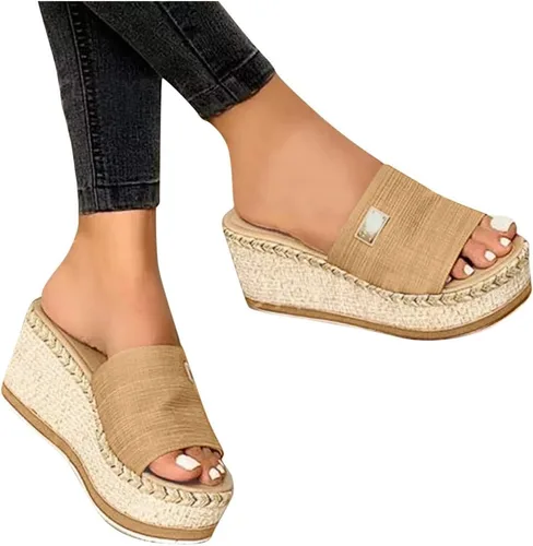 Vista 2 de Womenyiaor Sandalias de plataforma para mujer, sandalias de cuña sin cordones con plataforma, alpargatas, sandalias casuales con punta abierta