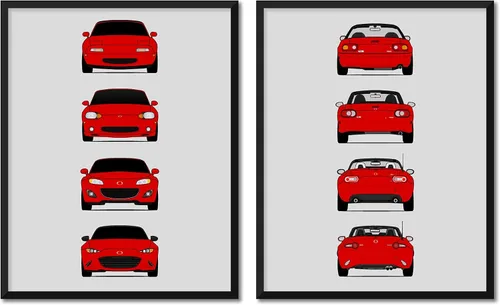 Vista 12 de Custom Car Posters Póster hecho a mano compatible con Mazda Miata (perfil lateral), decoración de la NA, NB, NC, ND, Miata Generations History