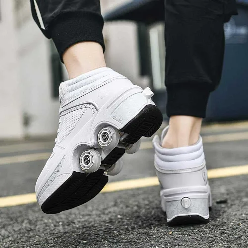 Vista 16 de Patines de ruedas para mujeres y hombres al aire libre, zapatos de parkour 2 en 1 con ruedas para niñas/niños, zapatos retráctiles de doble fila
