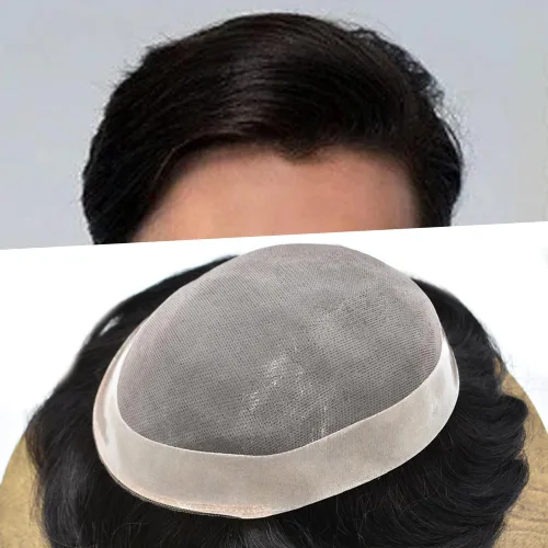 Vista 19 de Mens Toupee Hair Piece Real Human Hair Fine Mono Toupee para hombres Sistema de reemplazo de cabello para hombre Postizo Protesis Capilar Para