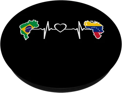 Vista 2 de Bandera brasileña venezolana - Venezuela Brasil Heartbeat PopSockets intercambiables PopGrip