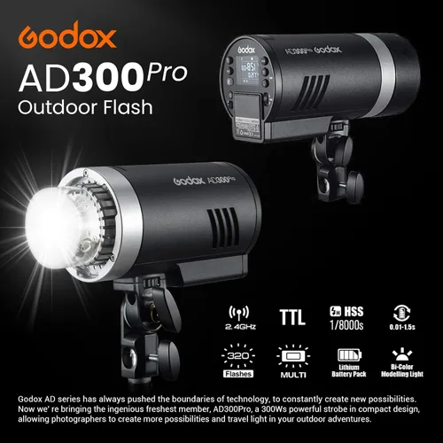 Vista 2 de Godox AD300 Pro AD300Pro Flash estroboscópico al aire libre, 300Ws TTL 1