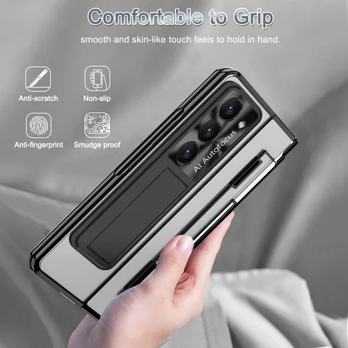 Vista 7 de NINKI Funda compatible con Samsung Galaxy Z Fold 5 5G con S Pen y protección de bisagra, cubierta transparente chapada de lujo transparente con Negro