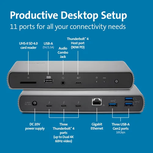 Vista 3 de Kensington Estación de acoplamiento SD5750T Thunderbolt 4 para Microsoft Surface Pro 10/9/8/7 y 13" y Surface Laptop Studio (K37899NA)
