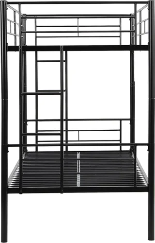 Vista 6 de EMKK Literas de metal tamaño individual con escalera y barandilla de longitud completa, marco de cama de metal negro, no necesita somier, firme