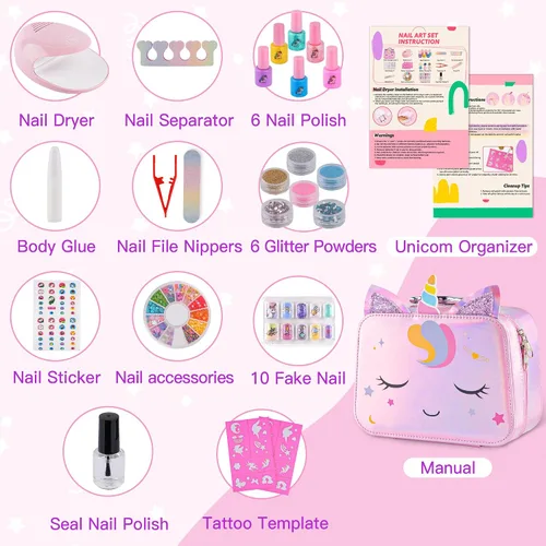 Vista 3 de Juego de esmaltes de uñas para niñas, no tóxico, de secado rápido, con secador de uñas y calcomanías de uñas de bricolaje, regalos de Navidad
