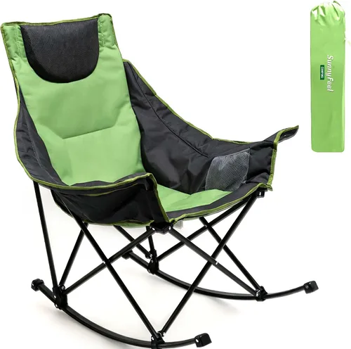 Vista 9 de SUNNYFEEL Silla Mecedora de Camping, Reclinable Acolchada de Lujo, Silla Plegable de Jardín de Gran Tamaño con Bolsillo, Resistente para Naranja