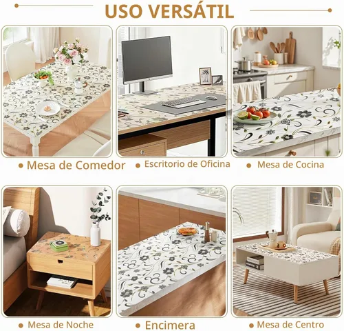 Vista 7 de LovePads Protector de mesa floral de 24 x 36 pulgadas, 1.5mm de grosor, cubierta de mesa de plástico impermeable, mantel de vinilo rectangular
