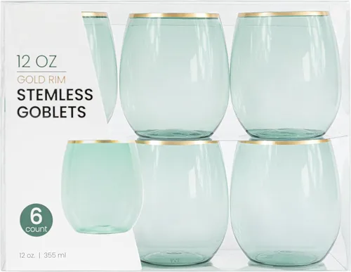 Vista 16 de PLASTICPRO Paquete de 6 Copas de Vino de Plástico Color Azul Aguamarina Sin Tallo Desechables de 12 oz Sin BPA Irrompibles Copas de Vino de Plástico