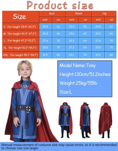Vista 2 de Roeutoo Kids Costume Cosplay Jumpsuit Deluxe Suit with Cloak Halloween Outfits for Boy
