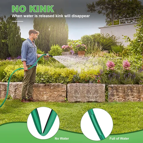 Vista 2 de AIODE Manguera de jardín de 5/8 pulgadas x 15 pies, manguera de agua resistente, súper flexible, para todo tipo de clima, equipo de riego de césped