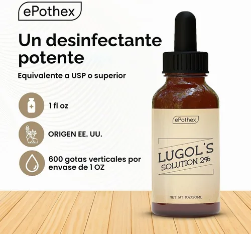Vista 5 de EPOTHEX Lugol's Solution - Botella con cuentagotas de vidrio al 2% de 1 oz. Contiene yoduro de potasio y yodo, 1.0 fl oz