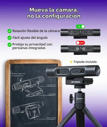 Vista 5 de AVerMedia PW313D DualCam 2K Cámara de documentos y cámara web para PC/Mac/portátil, enfoque automático, reducción de ruido con IA, enseñanza