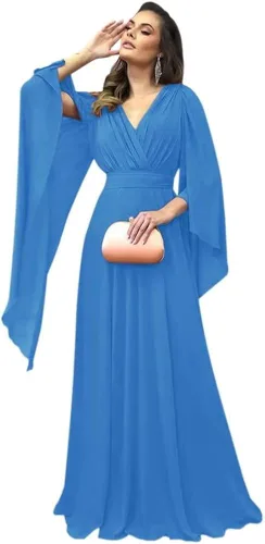 Vista 5 de FZETVN Vestido de noche de gasa con cuello en V para madre de novia