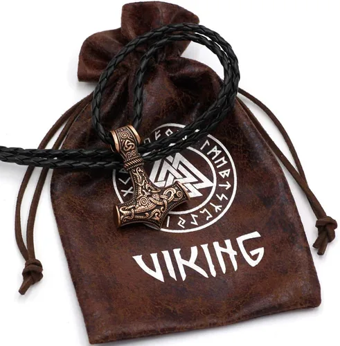 Vista 2 de TTKP - Collar con colgante de martillo de Viking Norse Thor Mjolnir para hombre, escandinavo