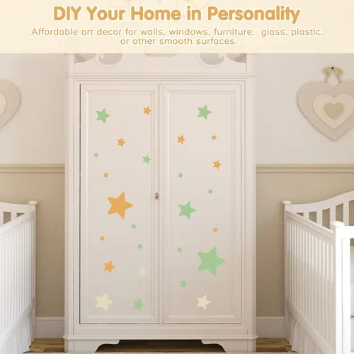 Vista 5 de Calcomanías de pared de estrellas para dormitorio de niñas, guardería, calcomanías de pared de estrellas de tono brillante, calcomanías de pared