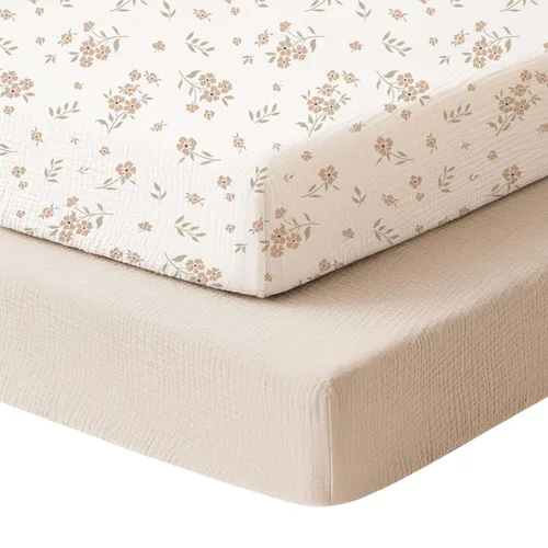 Vista 11 de Konssy Sábanas de Muselina para Cuna para Niña y Niño, 2 Piezas de Sábanas de Bebé de Algodón Suave y Transpirable para Colchón de Cuna Estándar