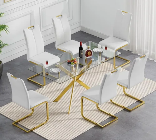 Vista 23 de Henf Juego de mesa de comedor de 5 piezas para 4, mesa de comedor rectangular de 51 pulgadas y 4 sillas de comedor de poliuretano gris carbón, mesa