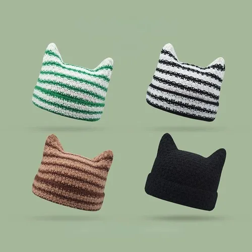 Vista 7 de Gorro de gato con orejas para mujer, gorros holgados para mujer, accesorios grunge, sombreros de ganchillo
