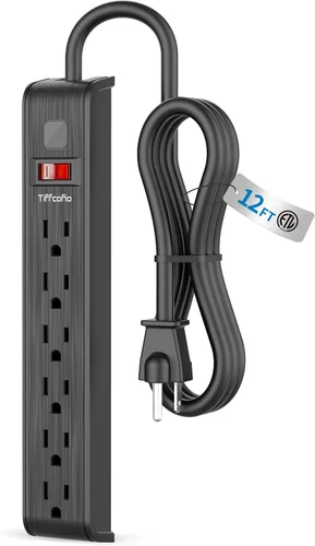 Vista 15 de Protector contra sobretensiones, cable de extensión de 4 pies, protección contra sobretensiones de 600 julios, protección múltiple de 6 tomas