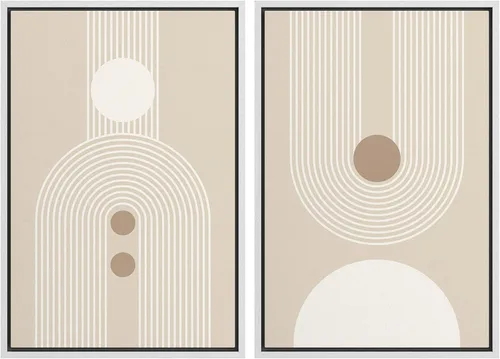 Vista 65 de SIGNWIN Lienzo enmarcado para pared, juego de arte de collage de ondas en espiral de mediados de siglo, formas abstractas, acogedor, neutro