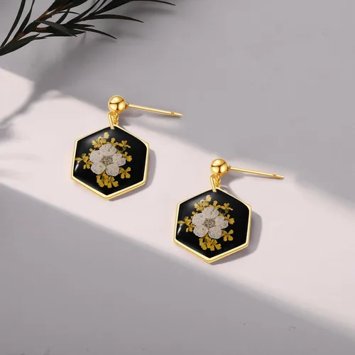 Vista 48 de Forget-Me-Not and Queen Anne's Lace Pressed Wildflower Earrings Pressed Flower Earrings Handmade Drop and Dangle Earrings Gift for Woman