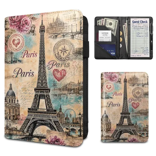 Vista 38 de Server Book for Waitress,Waiter Book with Zipper Pocket,PU Leather Waitstaff Organizer Wallet with 7 Pockets,Guest Check & Money Holder,Fits Server