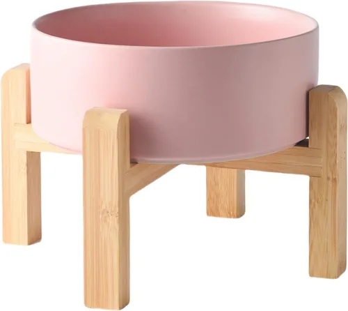 Vista 12 de Cuenco elevado de cerámica de 6 pulgadas para perros – Tazón de comida y agua para perros de 30 onzas con soporte elevado de bambú antideslizante