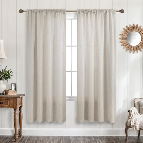 Vista 50 de KOUFALL Juego de 2 cortinas de puerta francesa, cortinas de lino para puerta/ventana, cortina transparente boho para cristal lateral delantero