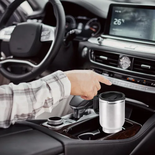 Vista 4 de Taza de calefacción para automóvil, hervidor eléctrico de acero inoxidable, calentador de taza de café portátil de 12 V, calor hasta 149.0 °F, taza