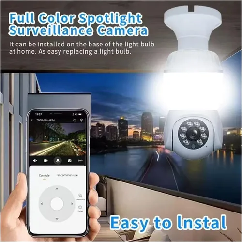 Vista 2 de 3MP E27 WiFi PTZ LED bombilla de seguridad CCTV cámara
