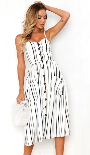 Vista 39 de Angashion - Vestido floral de verano estilo bohemio para mujer, con botones, bolsillos y tiras ajustables