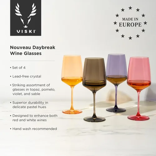 Vista 2 de Viski Reserve Nouveau - Copas de vino coloridas, cristalería de cristal para vinos tintos y blancos, vasos con tallo para regalos de boda