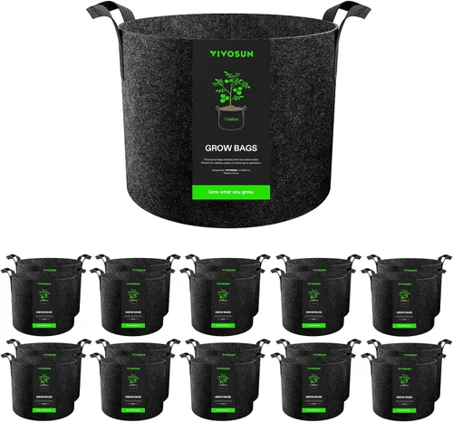 Vista 14 de VIVOSUN Paquete de 10 bolsas de cultivo de 1 galón, macetas de tela reforzadas para jardinería, color negro