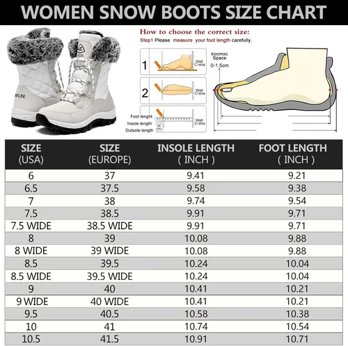 Vista 2 de EARLDE Botas de nieve para mujer con cordones impermeables a media pantorrilla, suela de goma para invierno