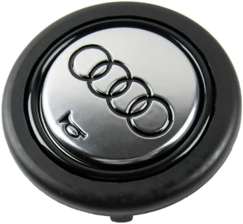 Vista 2 de Q1-TECH, botón redondo JDM universal para volantes aftermarket de 6 pernos con abertura de dos pulgadas 2" para botón de bocina (AUD-BK)