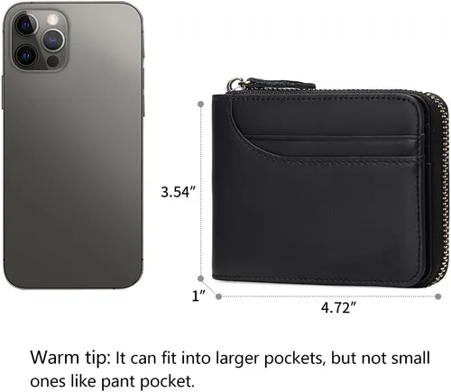 Vista 3 de Carteras GOIACII para hombres de cuero genuino con bolsillo frontal RFID con cierre de cremallera Bifold con tarjetero RFID, Zip Around, Bifold
