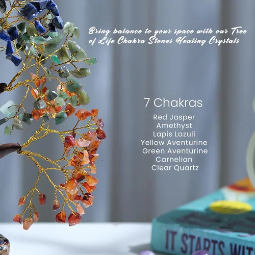 Vista 3 de PYOR Árbol de la vida de cristal de 7 chakras para decoración de oficina, cristales y piedras, regalos de inauguración de la casa para mujeres