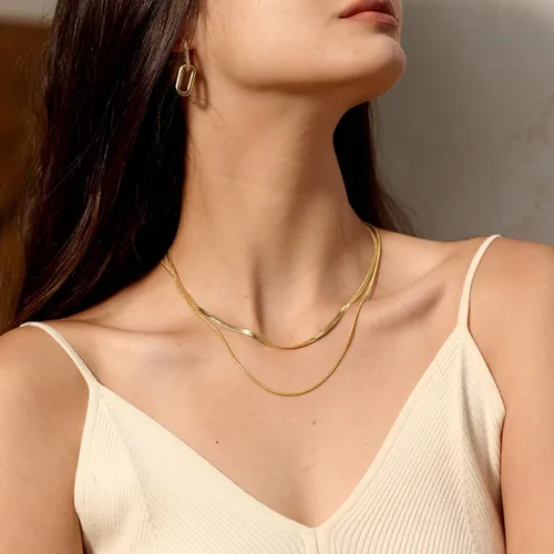Vista 2 de CHESKY - Collar de serpiente de cadena de oro/plata chapado en 14K, collar de espiga, gargantillas de oro para mujeres, joyería para regalos Dorado