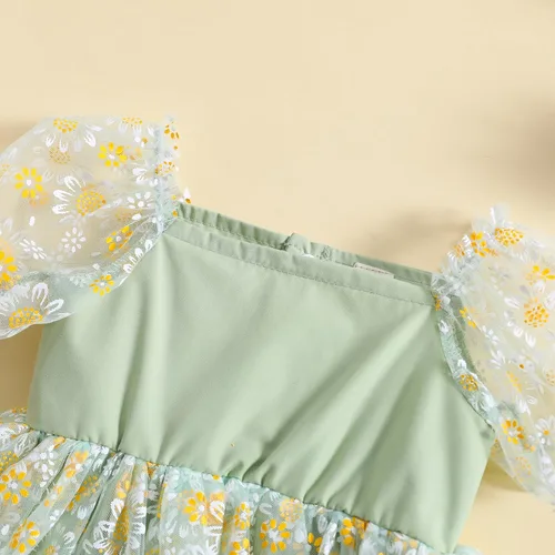 Vista 5 de IDOPIP Conjunto de 2 piezas para bebé recién nacido, con diadema, bordado de flores, tutú, princesa, fiesta de cumpleaños, conjunto de ropa