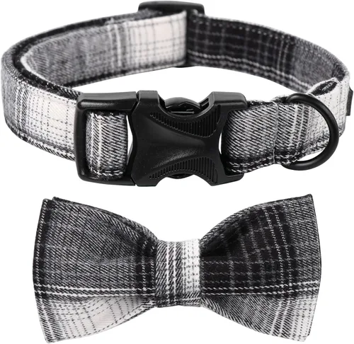 Vista 16 de Lionet Paws Collar para perro y gato con corbata de moño, hebilla de plástico ajustable, collar de cuadrícula para perros pequeños, medianos