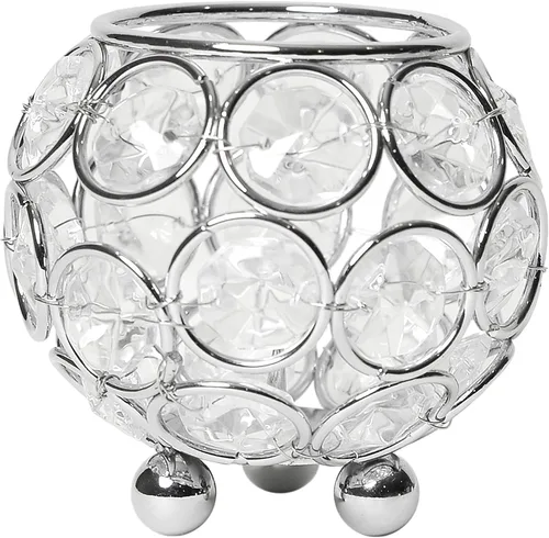 Vista 11 de Elegant Designs HG1006-CHR Elipse - Portavelas circular de cristal, florero, centro de mesa de boda, regalo, 4.25 pulgadas, cromado
