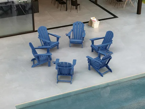 Vista 43 de Ciokea Silla Adirondack plegable con textura de madera, silla Adirondack para patio, resistente a la intemperie, silla de plástico para hoguera