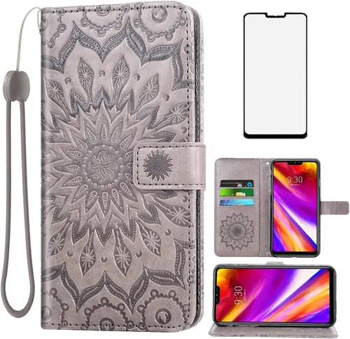Vista 8 de Funda de teléfono para LG G7 ThinQ Wallet con protector de pantalla de vidrio templado y funda de cuero con soporte para tarjetas LGG7 One G 7 Plus