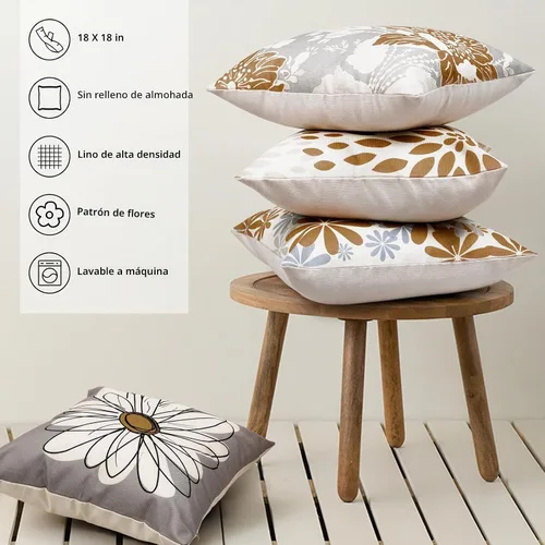 Vista 3 de Baidast Juego de 4 fundas de almohada decorativas marrones de 18 x 18 pulgadas, color marrón y gris, fundas de almohada modernas de lino