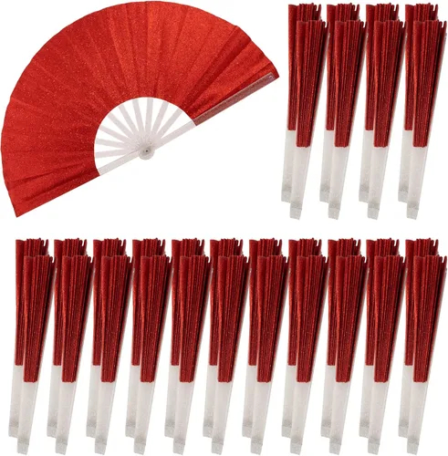 Vista 28 de 10 ventiladores plegables grandes de mano para hombres y mujeres, abanicos decorativos plegables, accesorios rave, utilizado para bailes, fiestas