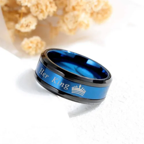 Vista 3 de Juego de 2 anillos a juego para parejas de rey y reina, anillos de compromiso de acero inoxidable
